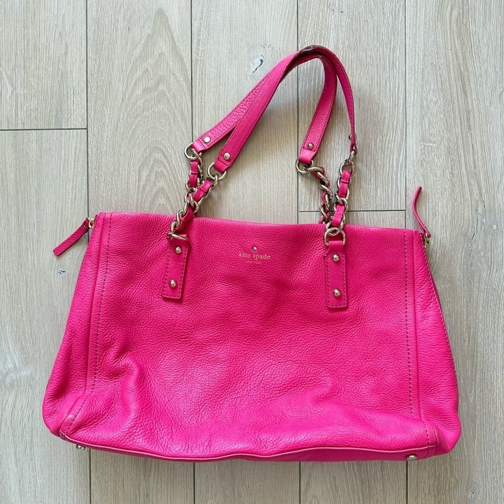 Kate Spade Pink Leather Chain Handle Hand Bag Side Zipper